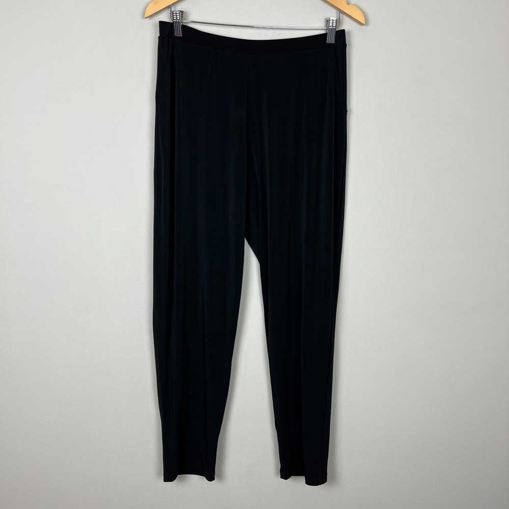 Clara Sun Woo Pants Womens Large Black Straight Leg Pull On Pocket Elastic Waist